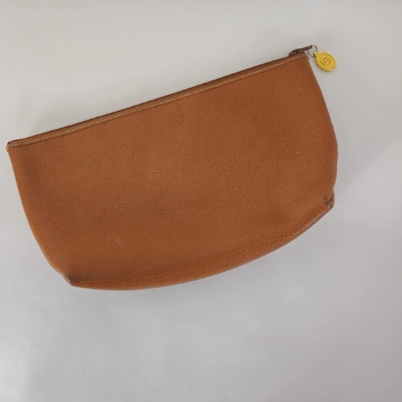 Vintage Gucci zip top leather pouch/case camel brown golsmd hardware - Picture 1 of 9